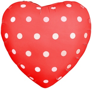 Шар (18''/46 см) Сердце, Горошек, Красный, 1 шт.